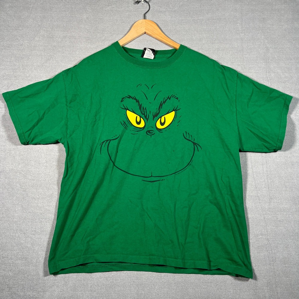 Dr. Seuss The Grinch Graphic Face Short Sleeve T-Shirt Mens XL Green Cotton